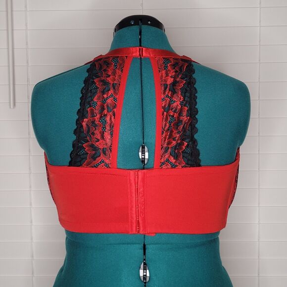 Cacique 44G Bra Red Black Embroidered Lace Lightly Lined Balconette Underwire - Picture 3 of 8